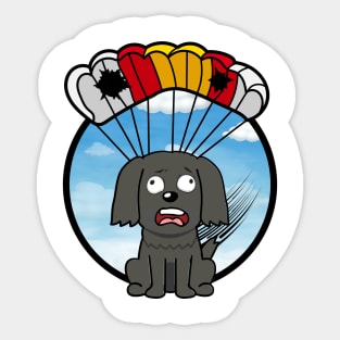 Silly black dog has a broken parachute Sticker